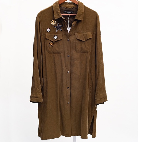 Zara Dresses & Skirts - Zara Trafaluc oversized MILITARY shirt/dress NWT.